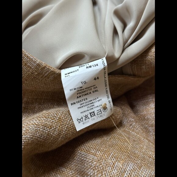 Armani Skirt 8 / M Beige Tweed 100% Linen Pencil High Slit Midi Made in Italy - Picture 7 of 8
